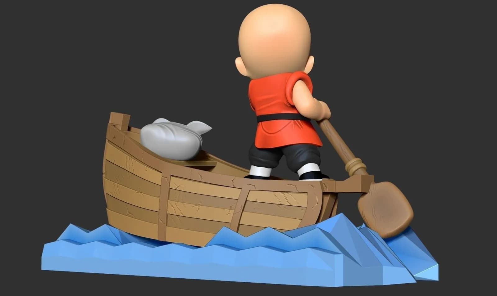 STL - Krillin en bote remando render 2