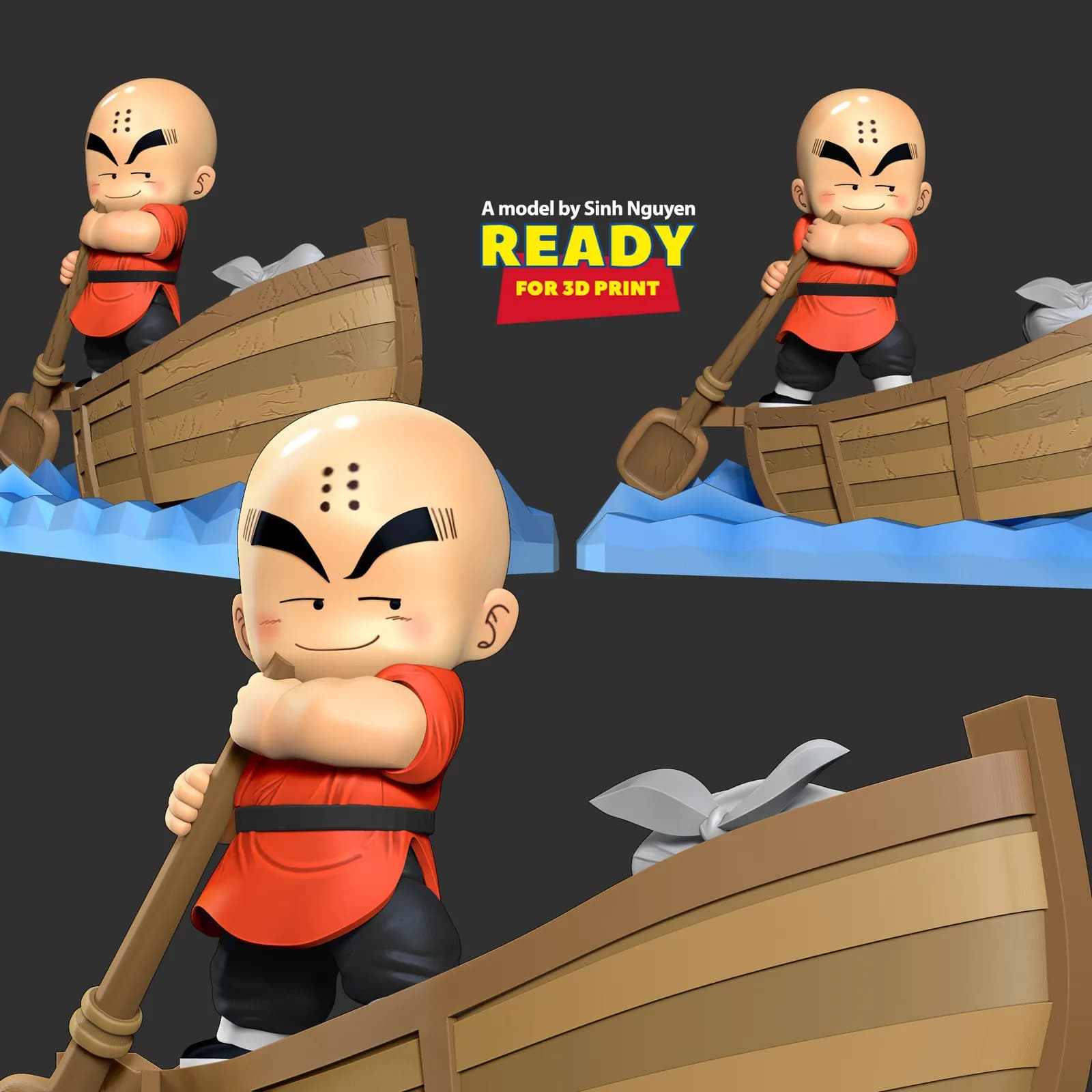 STL - Krillin en bote remando render 3
