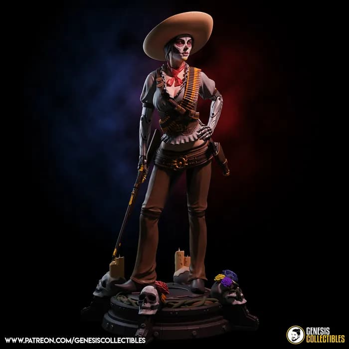 STL - Lady Mechanika Calavera Mexicana render 3