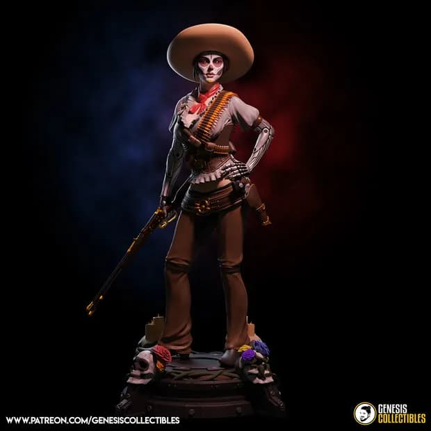 STL - Lady Mechanika Calavera Mexicana render 5