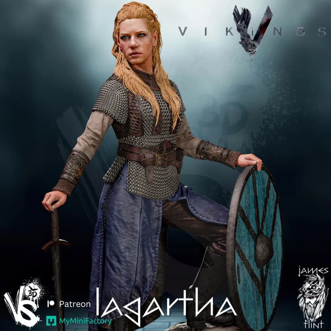 STL - Lagartha, guerrera vikinga render 2