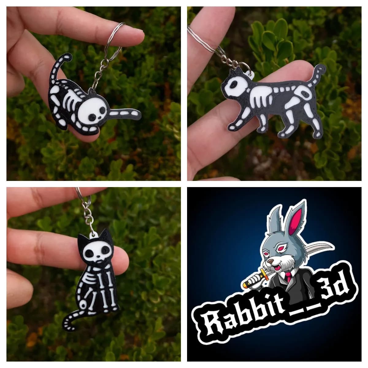 STL - llavero esqueleto gato render 3