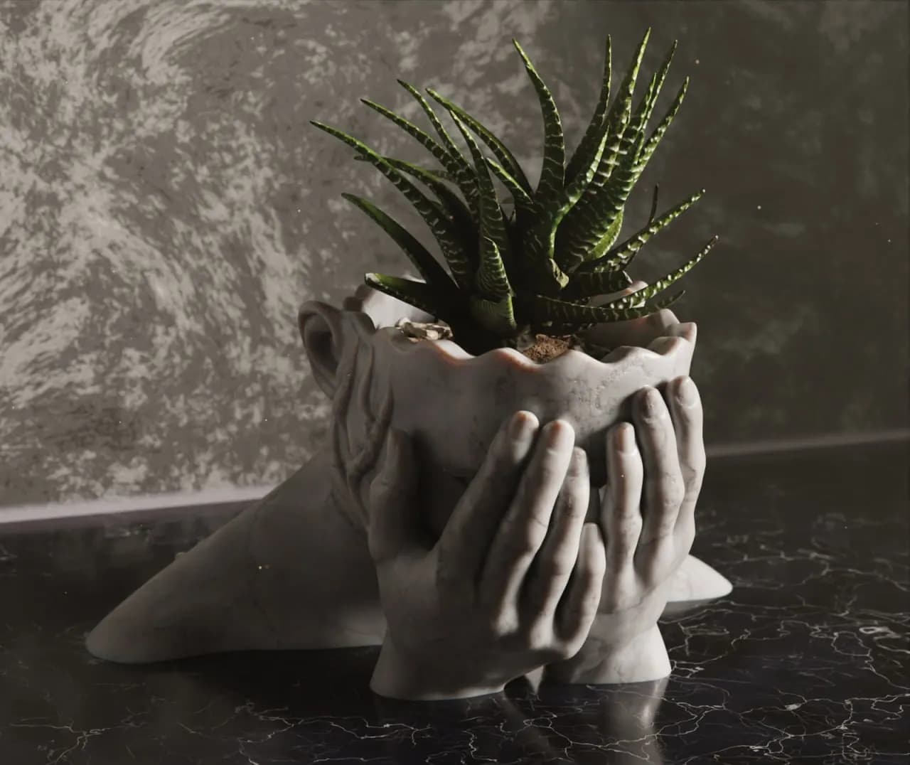 STL - maceta de busto con manos render 2