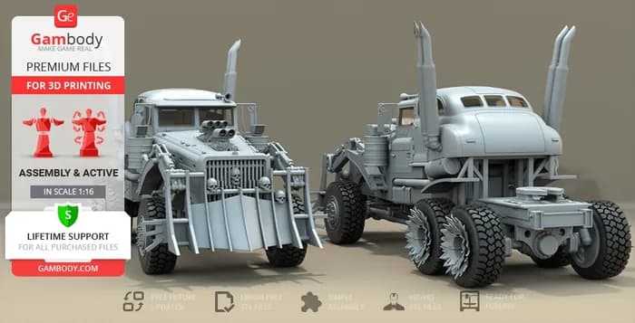 STL - mad max war rig truck active render 3