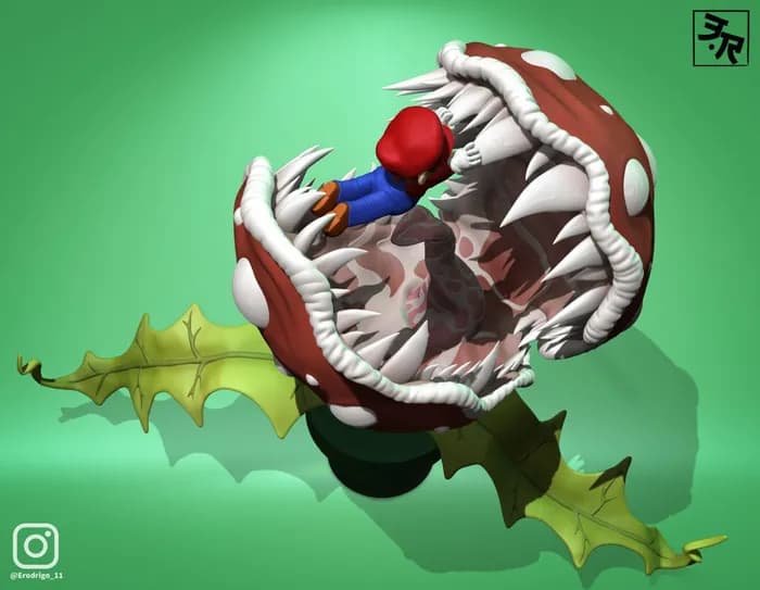 STL - mario bros vs piranha plant render 2