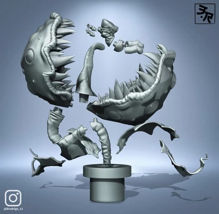 STL - mario bros vs piranha plant render 4