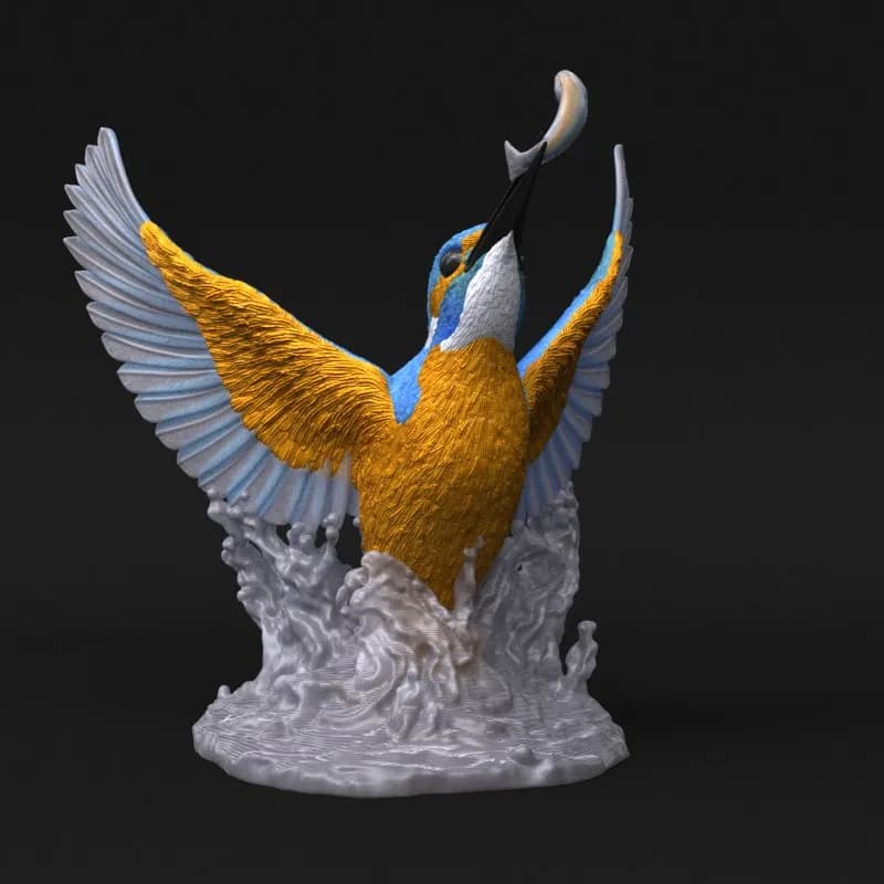 STL - Martin pescador con pez render 2