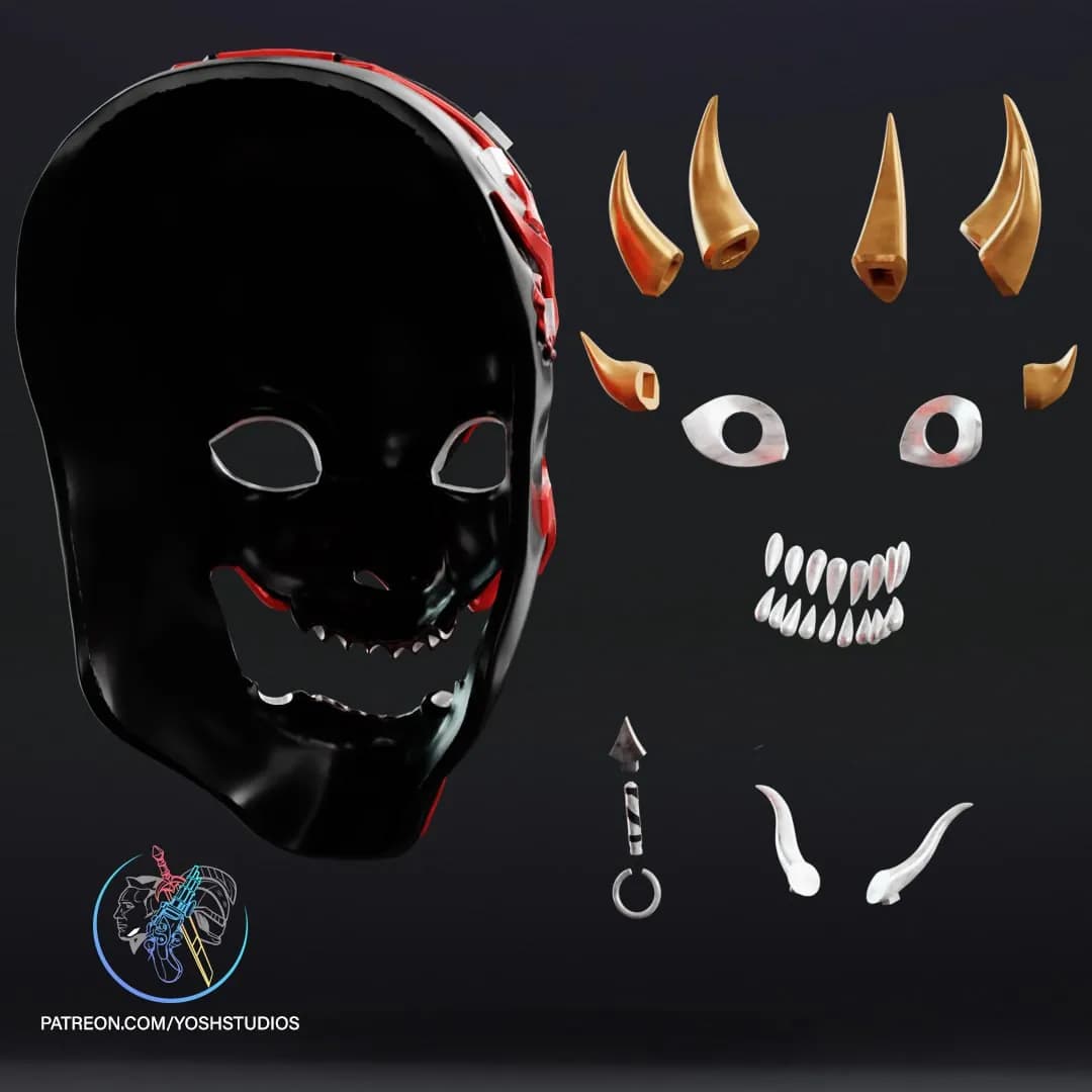 STL - Máscara de samurái demoníaco render 2