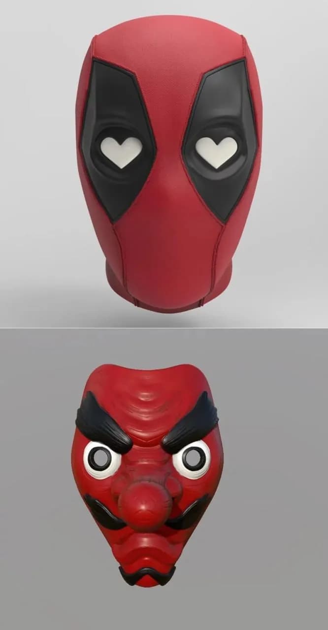 STL - Máscaras de Deadpool y Urokodaki render 3