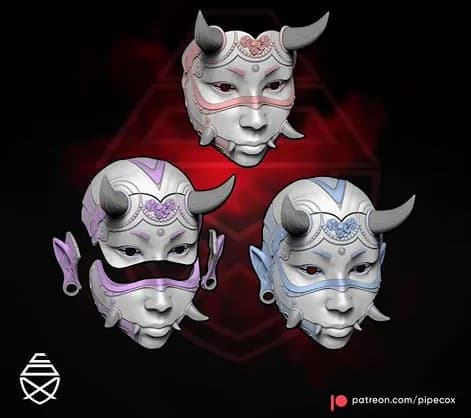 STL - Máscaras Oni estilo japonés render 2