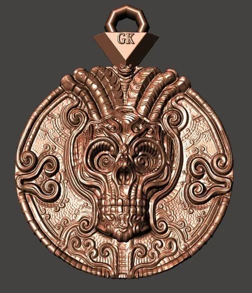 STL - medallón cráneo tribal intrincado