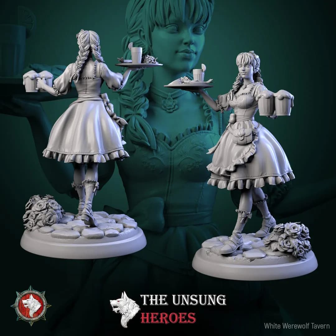 STL - Mesera de taberna de lobo blanco render 2