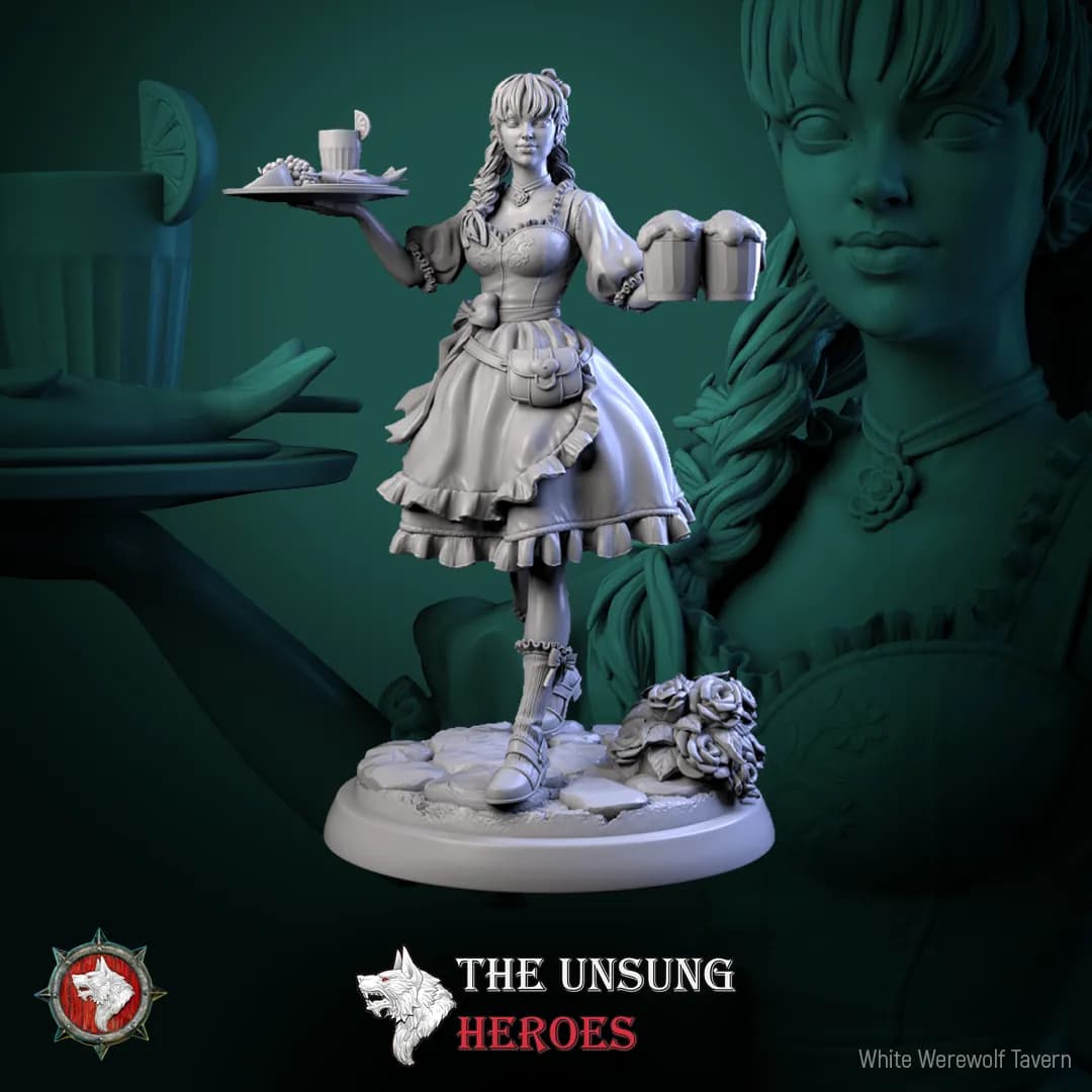 STL - Mesera de taberna de lobo blanco render 4