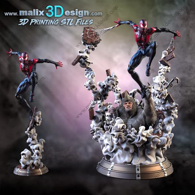 STL - Miles Morales Spider Man vs Rhino render 2