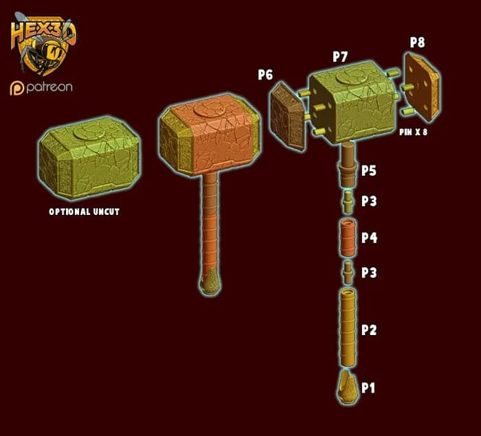 STL - Mjolnir con efectos agrietados