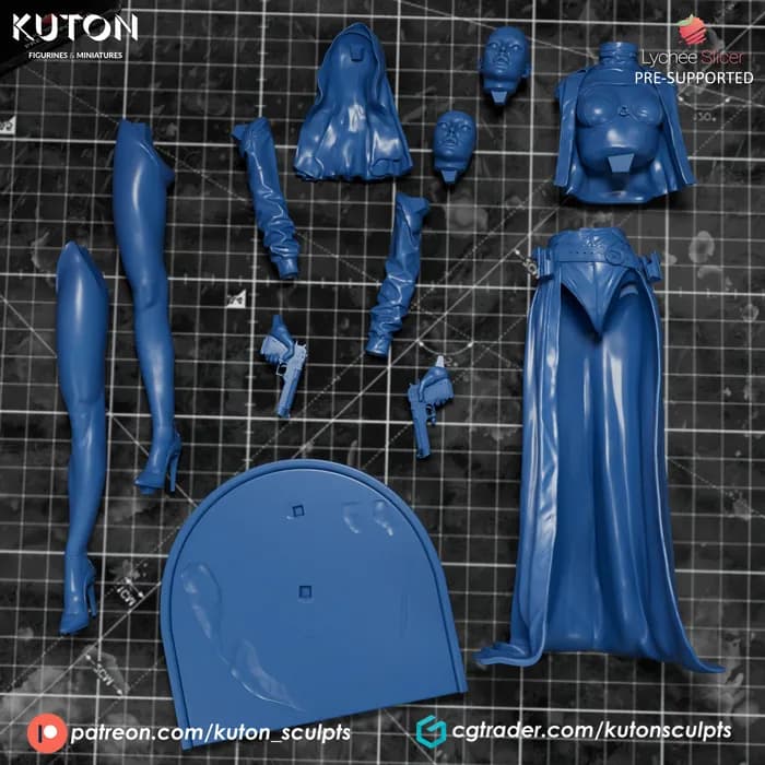 STL - Monja Guerrera con Pistolas render 3