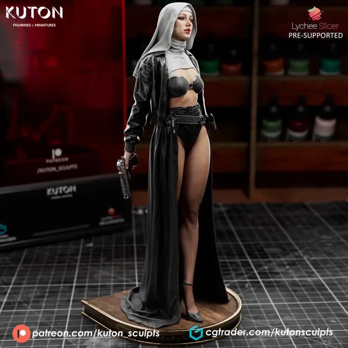 STL - Monja Guerrera con Pistolas render 5
