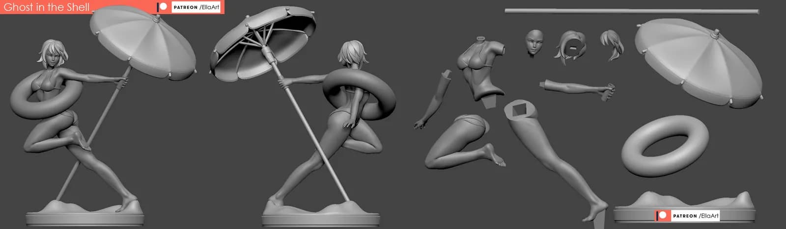 STL - Motoko Kusanagi en la playa render 2