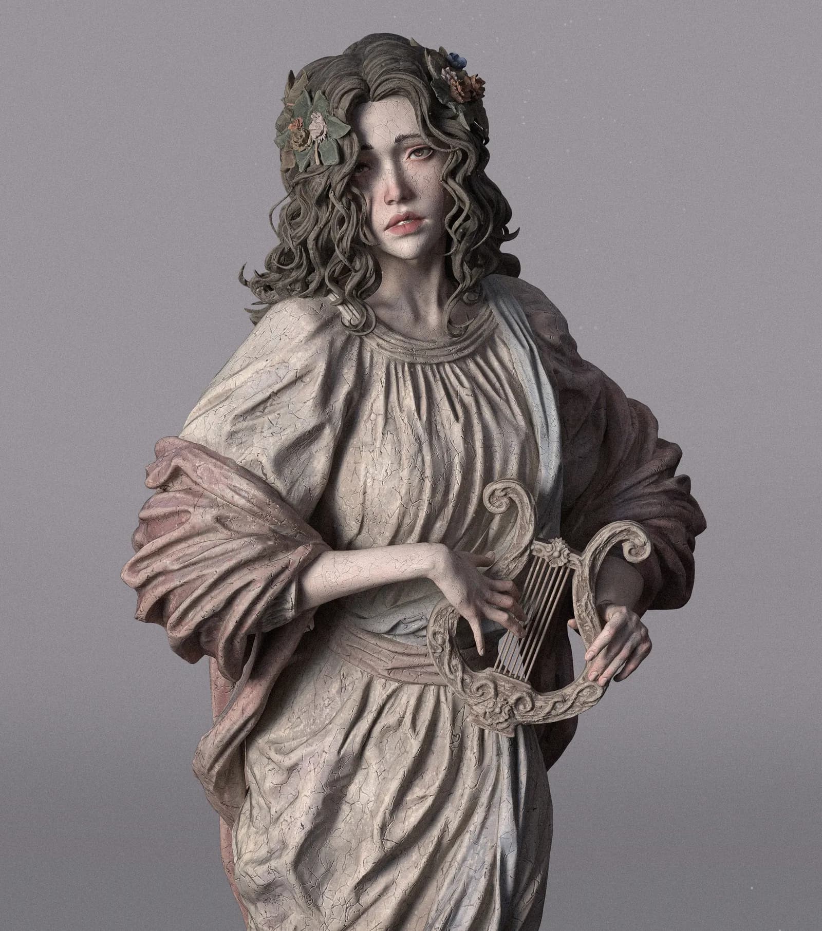 STL - Musa con lira render 3