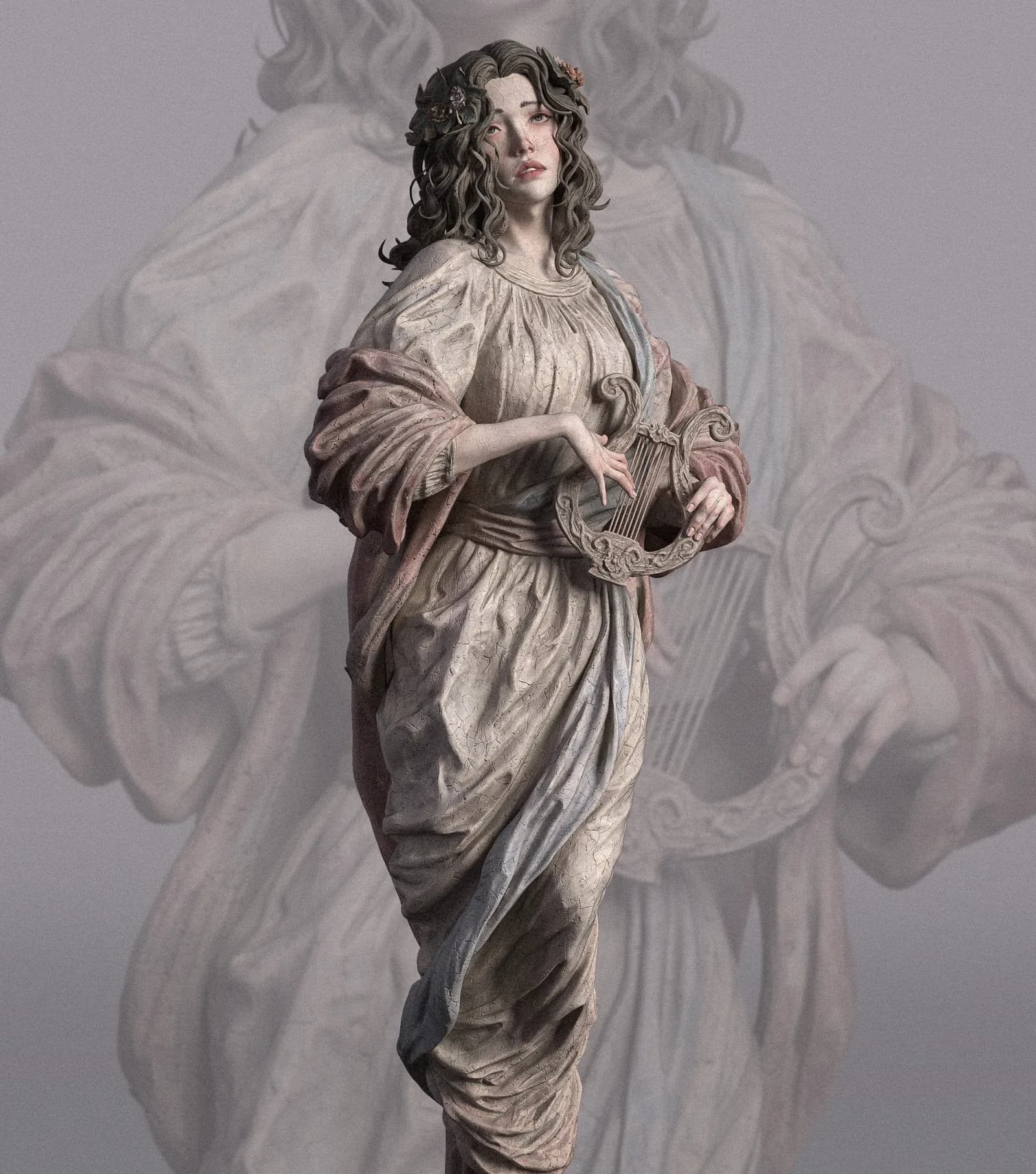 STL - Musa con lira render 5