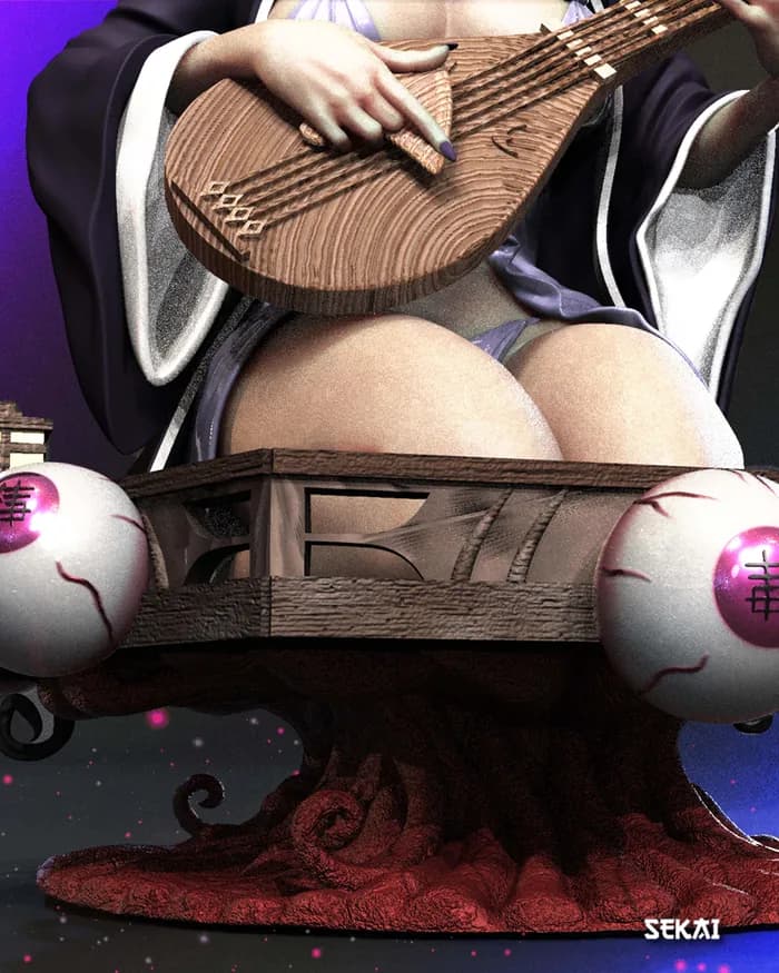 STL - Nakime Figura Demon Slayer render 2