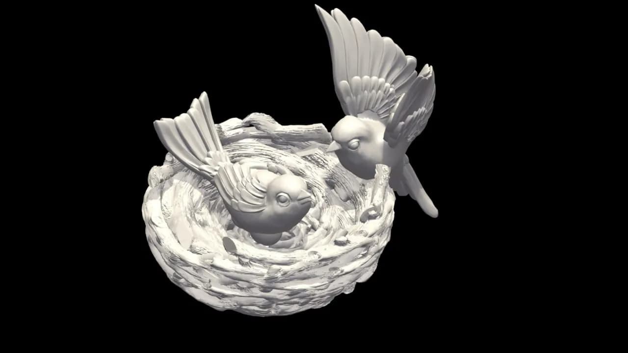 STL - Nido de pájaros con polluelos