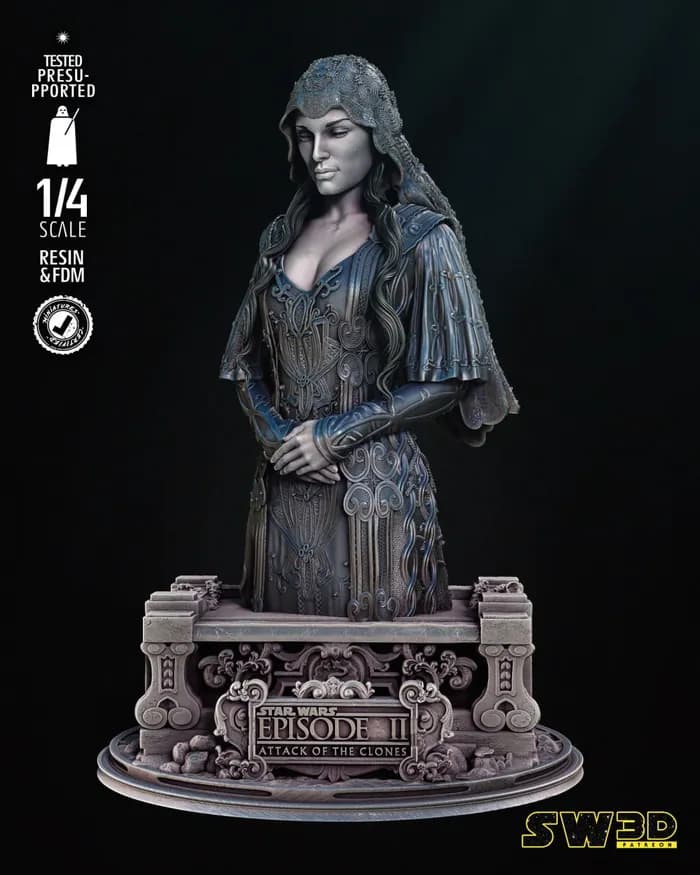 STL - padme bust (non supported) render 4