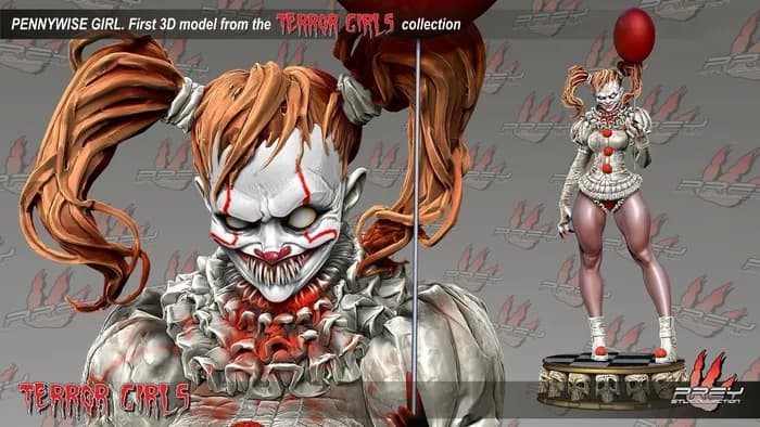 STL - Pennywise Girl Figura de Terror render 2