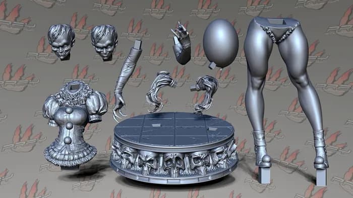 STL - Pennywise Girl Figura de Terror render 4