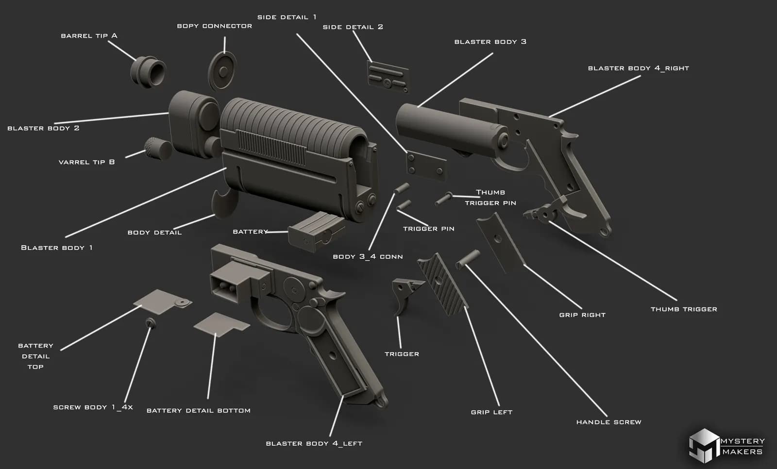 STL - Pistola bláster K16 Mystery Maker