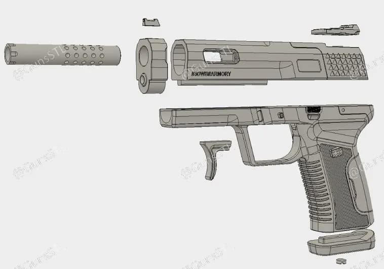 STL - Pistola de mano desmontada