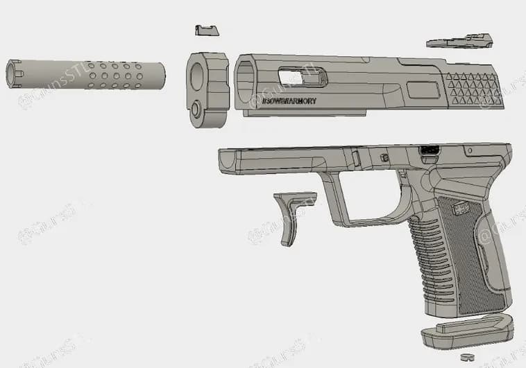 STL - Pistola de mano desmontada