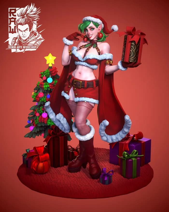 STL - polina christmas pin up girl render 2