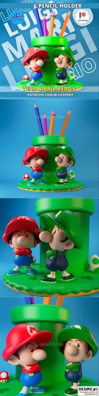 STL - Porta lápices bebés Mario y Luigi
