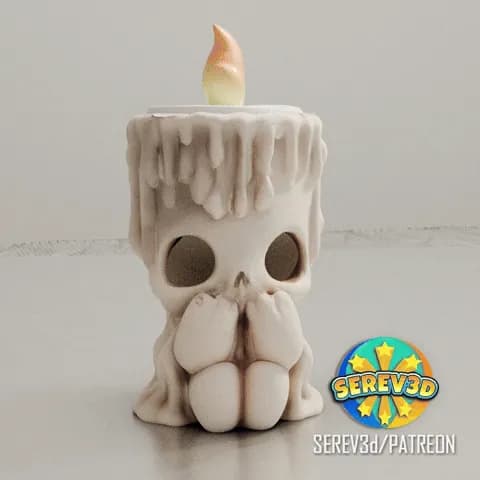 STL - Porta velas calavera con cera render 2