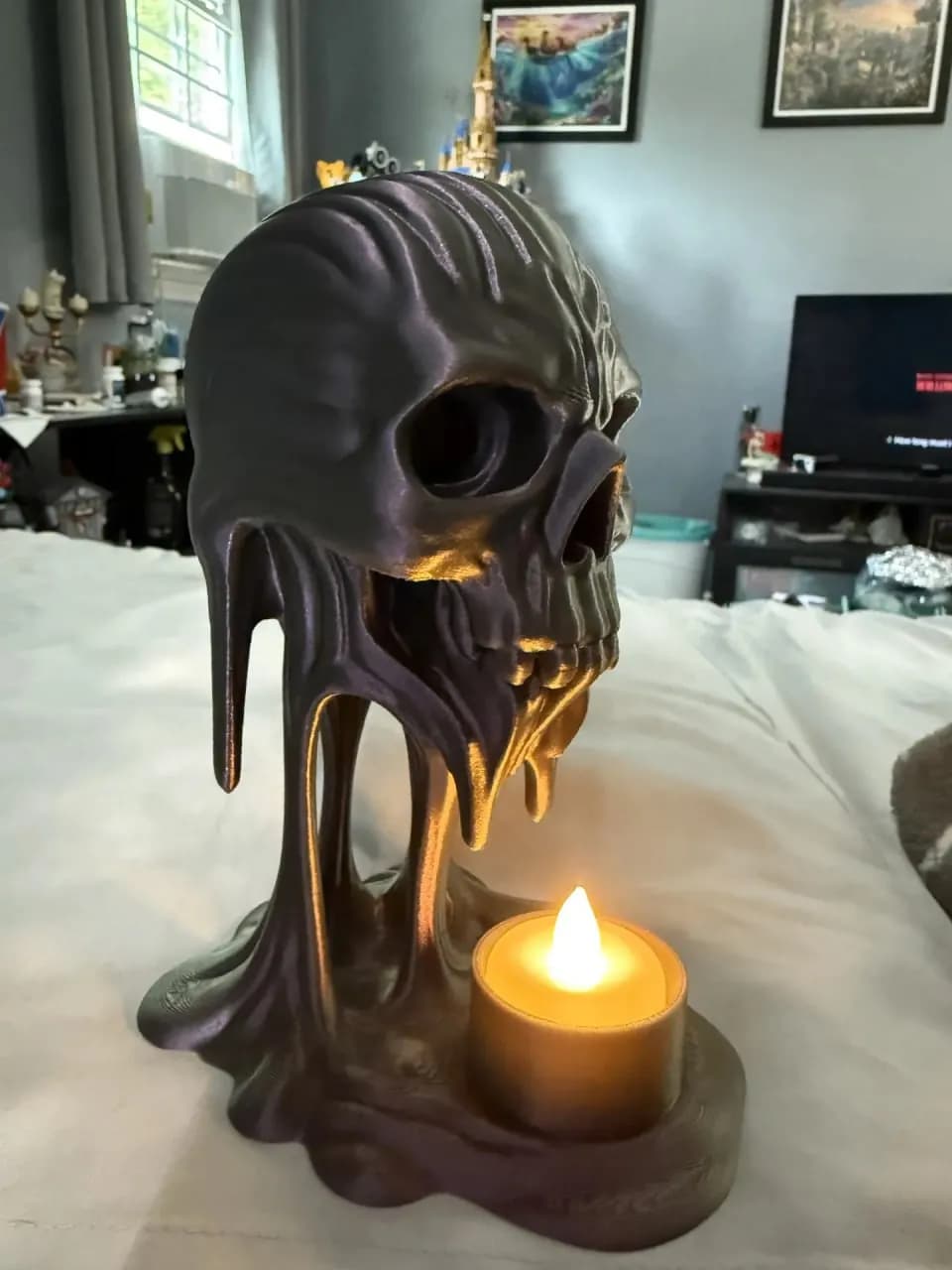 STL - Porta velas calavera fundida render 5