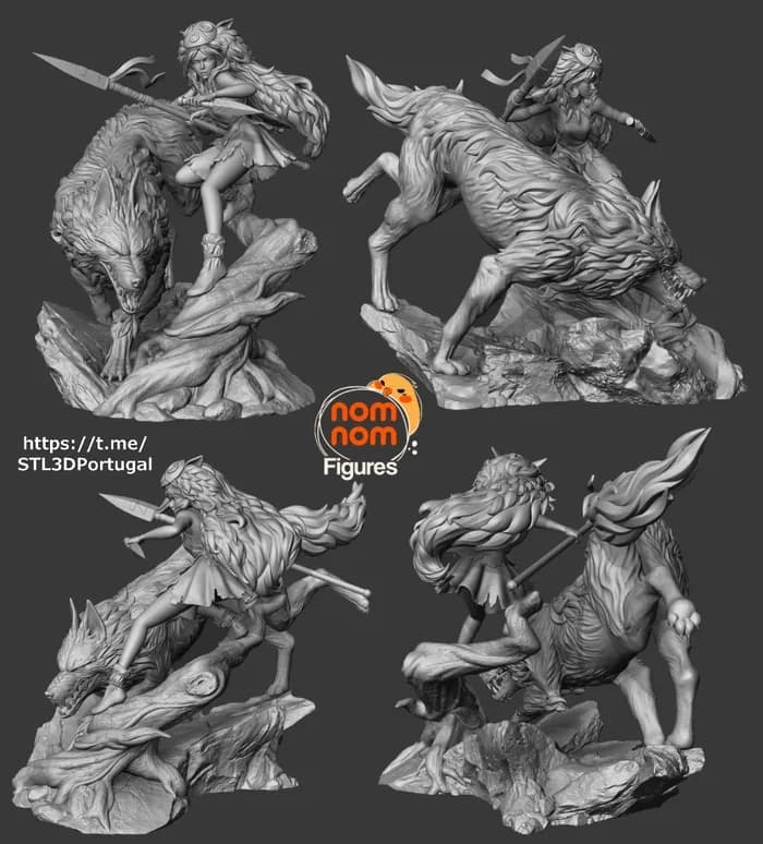 STL - Princesa Mononoke y Lobo Fantasma render 2