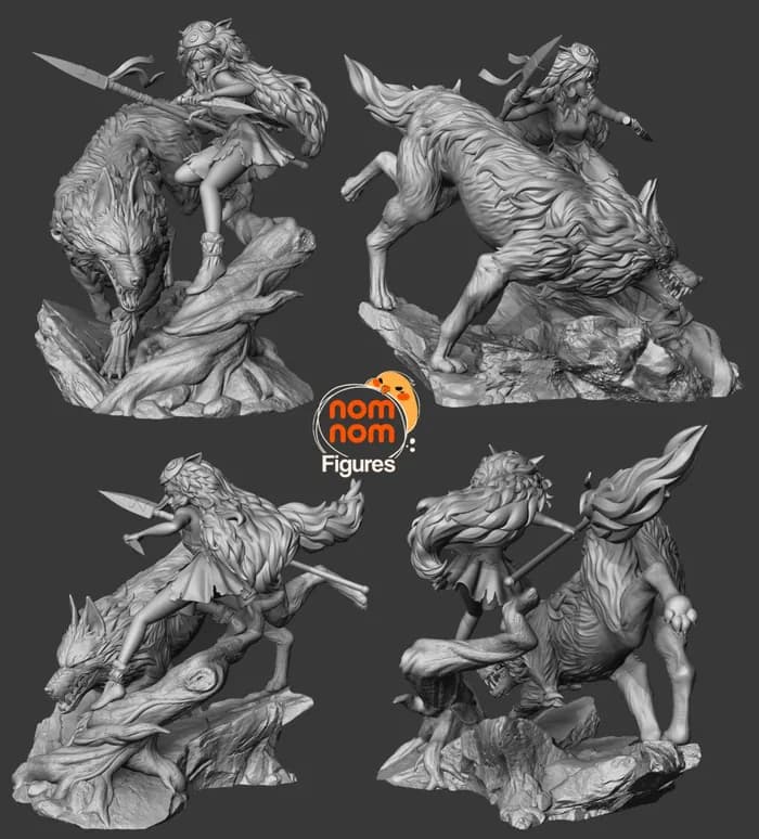 STL - Princesa Mononoke y Lobo Fantasma render 4
