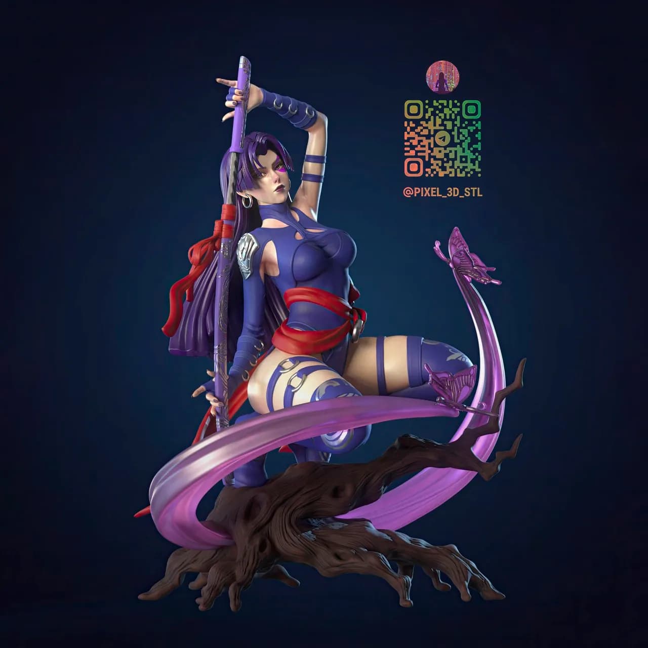 STL - Psylocke figura de accion render 4