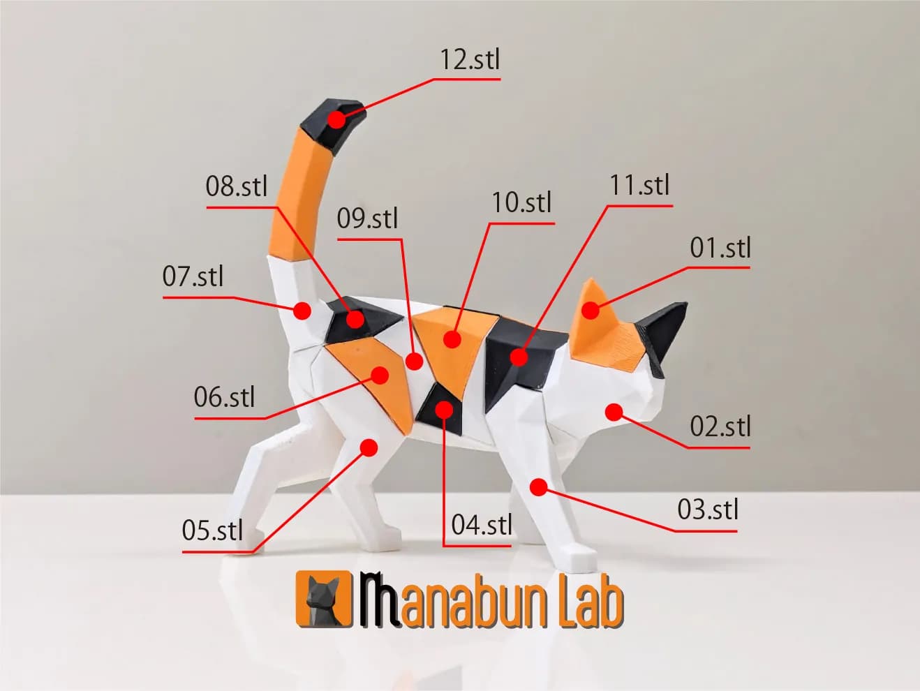 STL - Puzzle de Gato Low Poly