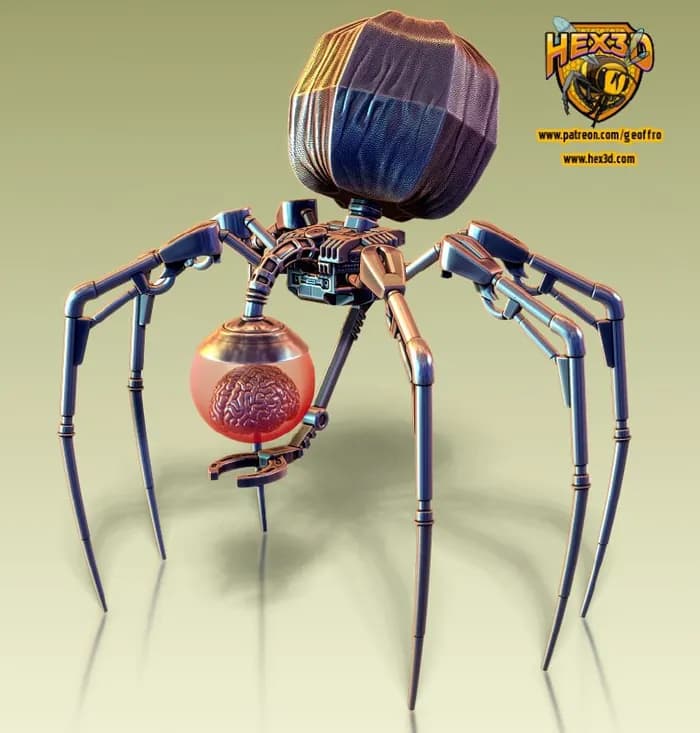 STL - Robo Araña con Cerebro Mecánico