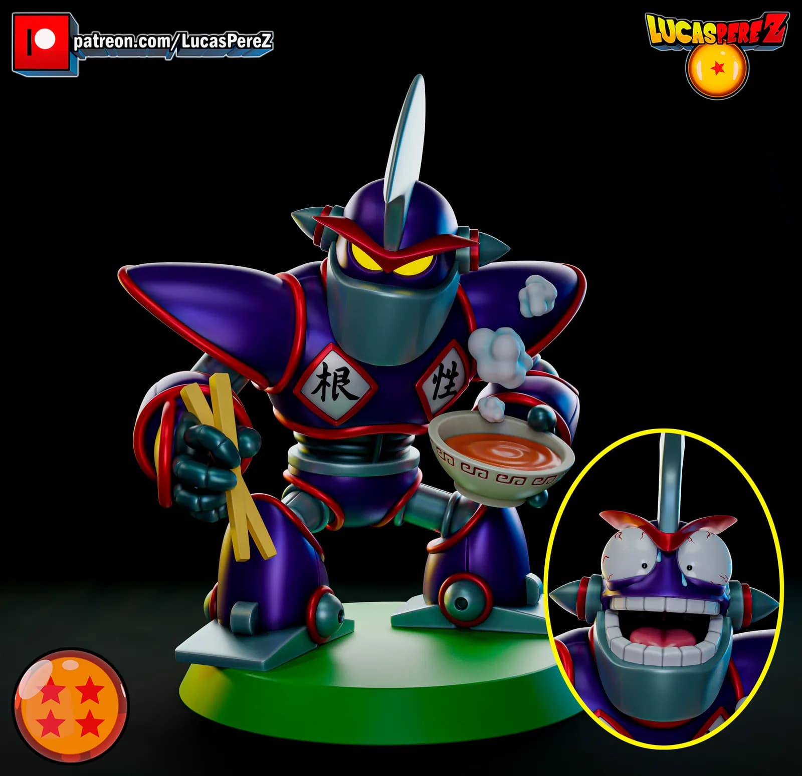 STL - Robot Oolong comiendo ramen render 4