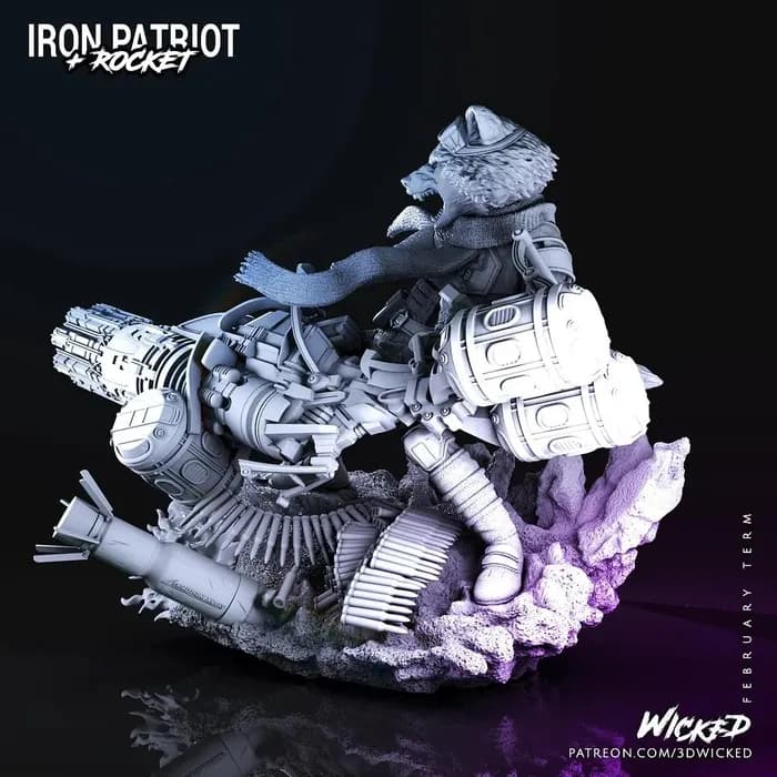 STL - Rocket Raccoon en moto render 3