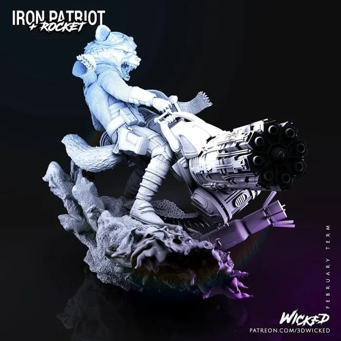 STL - Rocket Raccoon en moto render 5