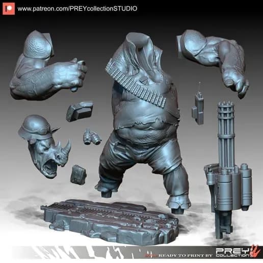 STL - Rocksteady con minigun render 3