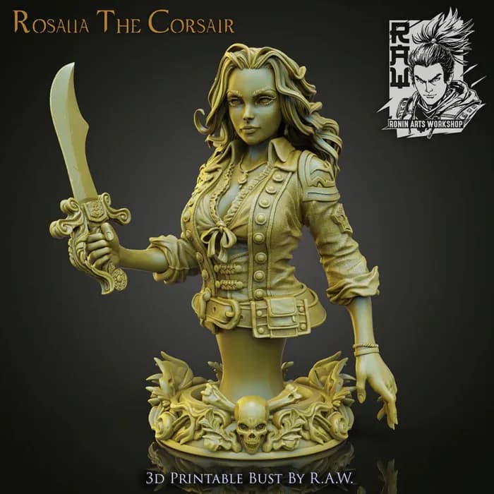 STL - rosalia the corsair pirate bust render 3