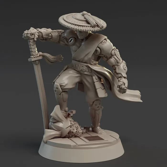 STL - Samurai Cibernético con Katana render 2