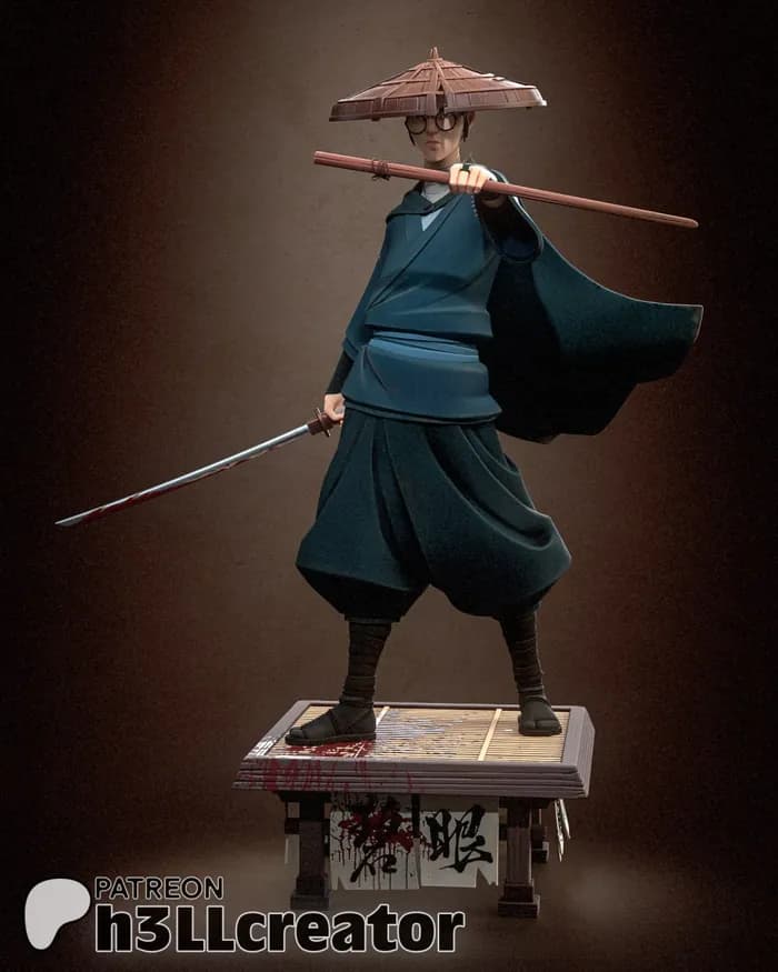 STL - Samurai con Sombrero Cónico