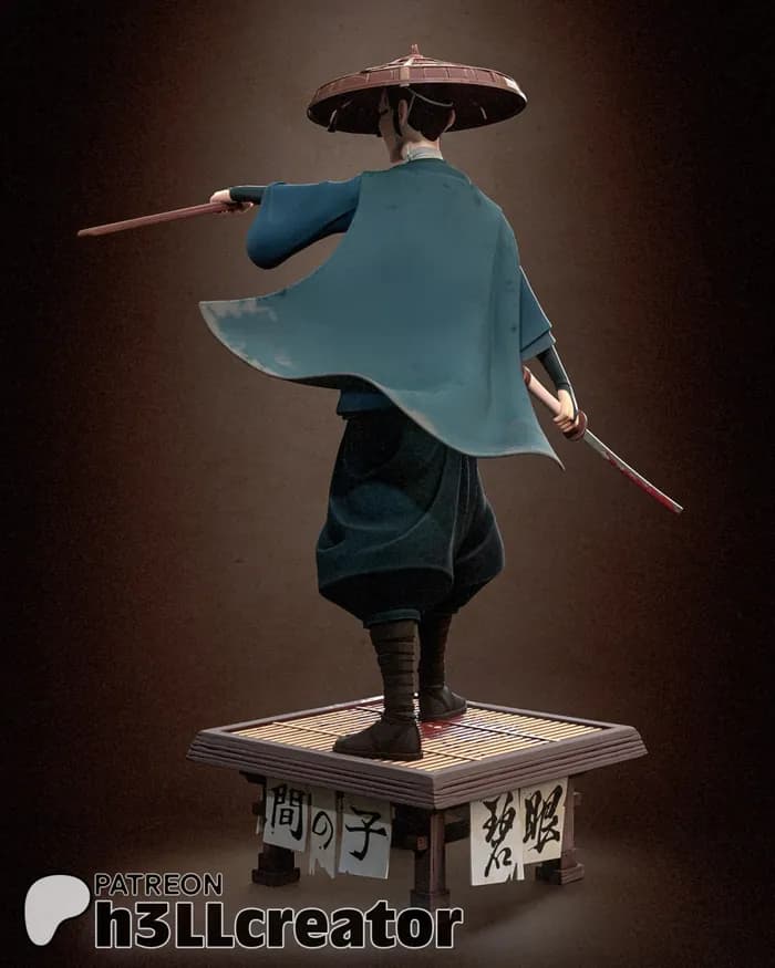 STL - Samurai con Sombrero Cónico render 4