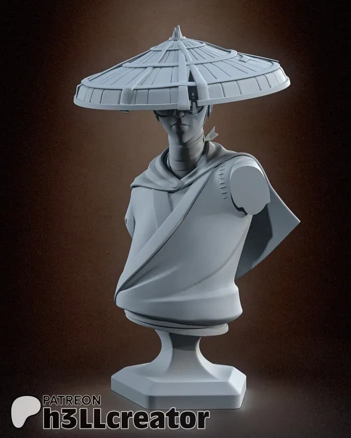 STL - Samurai con Sombrero Cónico render 5